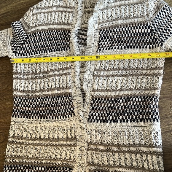 Dex Cream Beige Brown Hooded Open Front Cozy Boho Cardigan Knit Sweater Size S - Picture 9 of 12